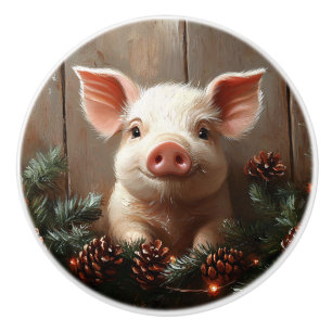 Bouton De Porte En Céramique Joli Cochon de Noël Peinture rustique