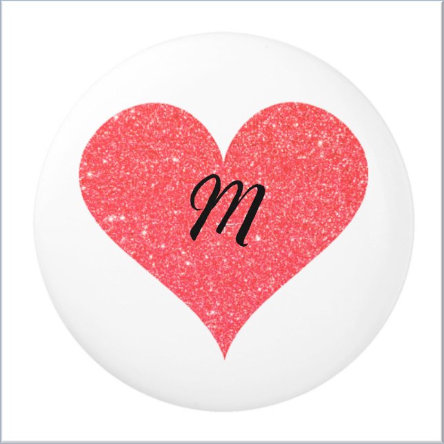 Bouton De Porte En Céramique Joli coeur de Parties scintillant de corail avec i (Créateur téléchargé)