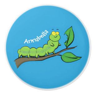 Bouton De Porte En Céramique Joli dessin animé de chenille verte mignonne