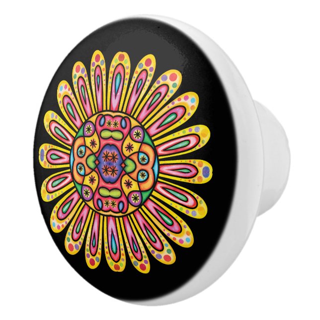 Bouton De Porte En Céramique Joli Doodle Daisy Mandela (Droite)