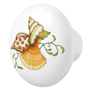Bouton De Porte En Céramique Joli Elegant Coquillages Design Motif Motif