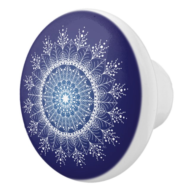 Bouton De Porte En Céramique Joli flacon blanc Mandala Blue Ceramic Knob (Droite)
