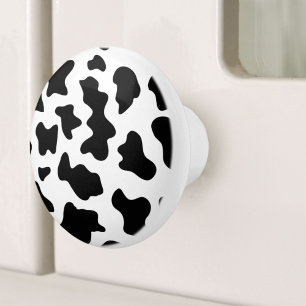 Bouton De Porte En Céramique joli imprimé noir et blanc de vaches laitières de 