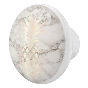 Bouton De Porte En Céramique Joli marbre d'ananas en cuivre rose