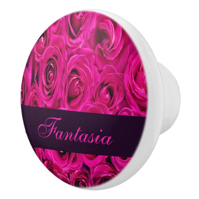 Bouton De Porte En Céramique Joli monogramme rose roses (Droite)