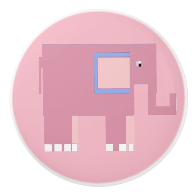 Bouton De Porte En Céramique Joli petit éléphant rose fille fille (Devant)