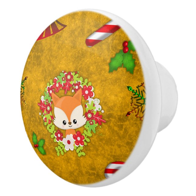 Bouton De Porte En Céramique Joli renard de Noël (Droite)