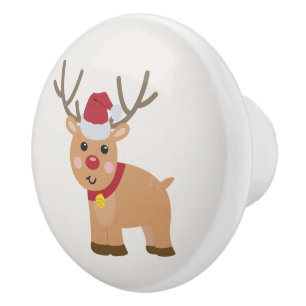 Bouton De Porte En Céramique Joli renne de Noël