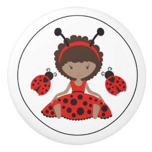 Bouton De Porte En Céramique Jolie fille Red Ladybug