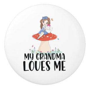 Bouton De Porte En Céramique Jolie Fille Sur un Champignon Ma Grand-Mère Aime