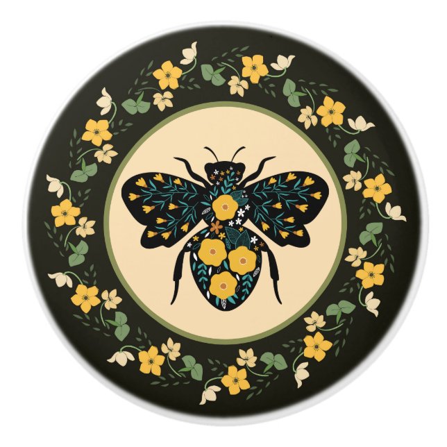 Bouton De Porte En Céramique Jolie Frame Flower Bee (Devant)