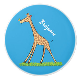 Bouton De Porte En Céramique Jolie girafe avec dessin animé de papillon