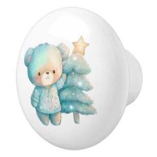Bouton De Porte En Céramique Jolie Ours et Noël