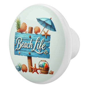 Bouton De Porte En Céramique Jolie plage maison plage signe de vie