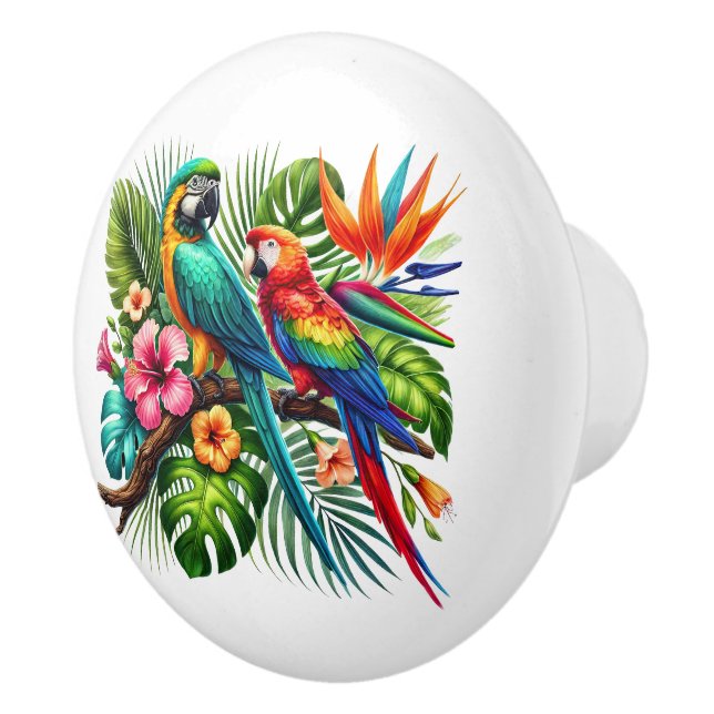Bouton De Porte En Céramique Jolie plage tropicale maison perroquets (Droite)