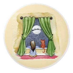 Bouton De Porte En Céramique Jolie réveillon de Noël Enfant & Chat Kitty Aquare