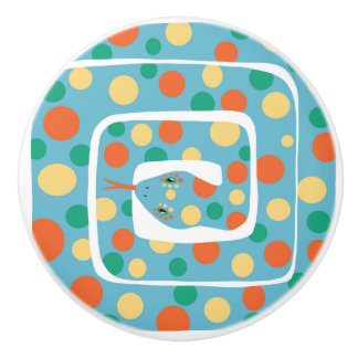 Bouton De Porte En Céramique Jouer Polka Dot Bleu Et Orange Serpent Abstrait