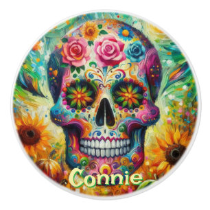Bouton De Porte En Céramique Jour du crâne de sucre des morts Personnalisé