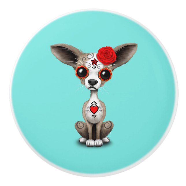 Bouton De Porte En Céramique Jour rouge du chiwawa mort (Devant)