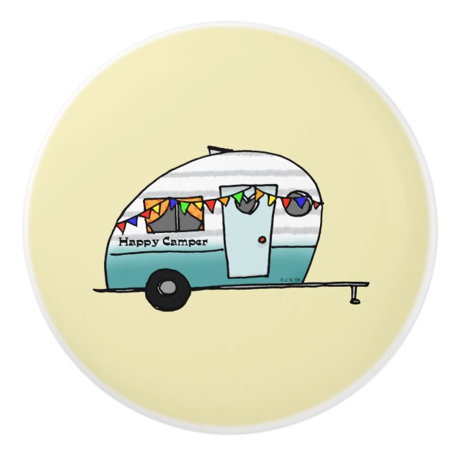 Bouton De Porte En Céramique Joyeux Camper van (Devant)