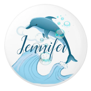 Bouton De Porte En Céramique Joyeux dauphin de saut avec des bulles