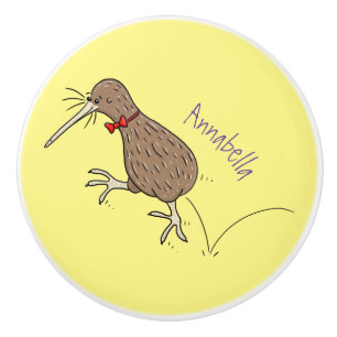 Bouton De Porte En Céramique Joyeux kiwi de saut avec dessin de cravate arc
