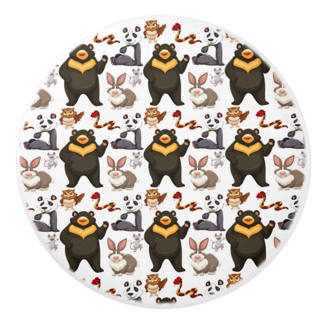 Bouton De Porte En Céramique Joyeux Ours Et Amis (Devant)