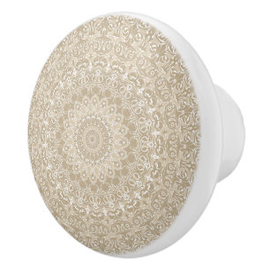 Bouton De Porte En Céramique Kaki Beige Mandala Kaleidoscope