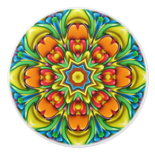 Bouton De Porte En Céramique Kaléidoscope vintage de fractale de rayon de