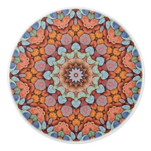 Bouton De Porte En Céramique Kaléidoscope vintage orange rustique de routes