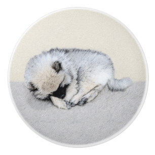 Bouton De Porte En Céramique Keeshond Sleeping Puppy Peinture Chien Art origina