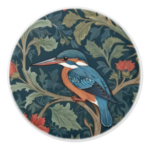 Bouton De Porte En Céramique Kingfisher Bird William Morris style Face gauche