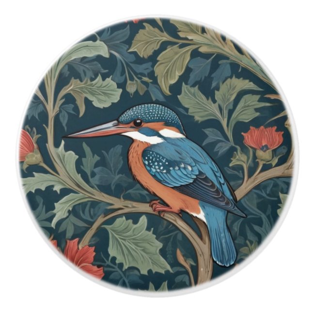 Bouton De Porte En Céramique Kingfisher Bird William Morris style Face gauche (Devant)