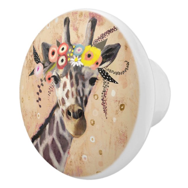 Bouton De Porte En Céramique Klimt Giraffe | Couronne De Fleurs (Droite)