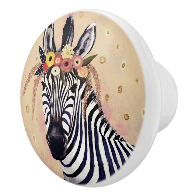 Bouton De Porte En Céramique Klimt Zebra | Orné De Fleurs (Droite)