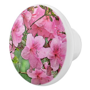 BOUTON DE PORTE EN CÉRAMIQUE KNOB CÉRAMIQUE PERSONNALISÉ/AZALEAS ROSE/PHOTOG./D