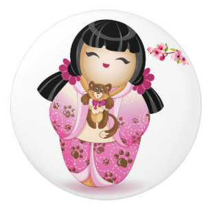 Bouton De Porte En Céramique Kokeshi Doll Series Mises à jour Ceramic Knob