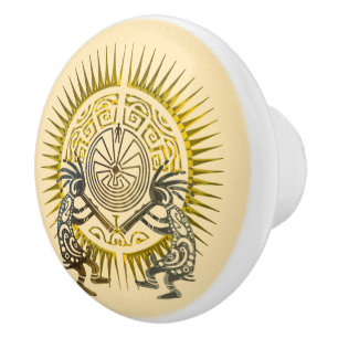 Bouton De Porte En Céramique Kokopelli Duo - Homme dans le Labyrinthe - Soleil