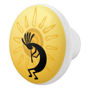 Bouton De Porte En Céramique Kokopelli Golden Sun Southwest Door Knob