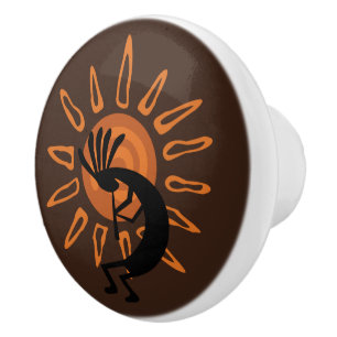 Bouton De Porte En Céramique Kokopelli Sun Southwest Rustic Brown Door Knob