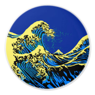 Bouton De Porte En Céramique La grande vague de Hokusai dans le style Pop Vibra