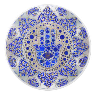 Bouton De Porte En Céramique La main de Hamsa sur la mère de la perle