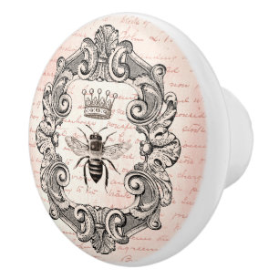 Bouton De Porte En Céramique La Reine de la Couronne Regal Bee Sur L'Écriture F