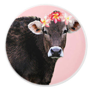 Bouton De Porte En Céramique La vache d'Aloha, Lei, L'Été Pink Fun