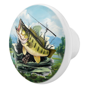 Bouton De Porte En Céramique Lac pour les amateurs de pêche cool
