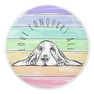 Bouton De Porte En Céramique l'amour conquiert tout chien arc-en-ciel basset ho