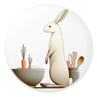 Bouton De Porte En Céramique Lapin 