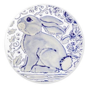 Bouton De Porte En Céramique Lapin Bleu Lapin Floral Delft Dedham Ceramic Pull