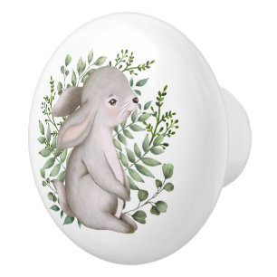 Bouton De Porte En Céramique Lapin Forêt Lapin Bois Végétation Bébé Nourri
