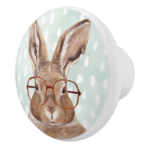 Bouton De Porte En Céramique Lapin Quatre-Eyed du forestier  